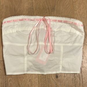 Edikted White Crop Top with Pink Lace Detail